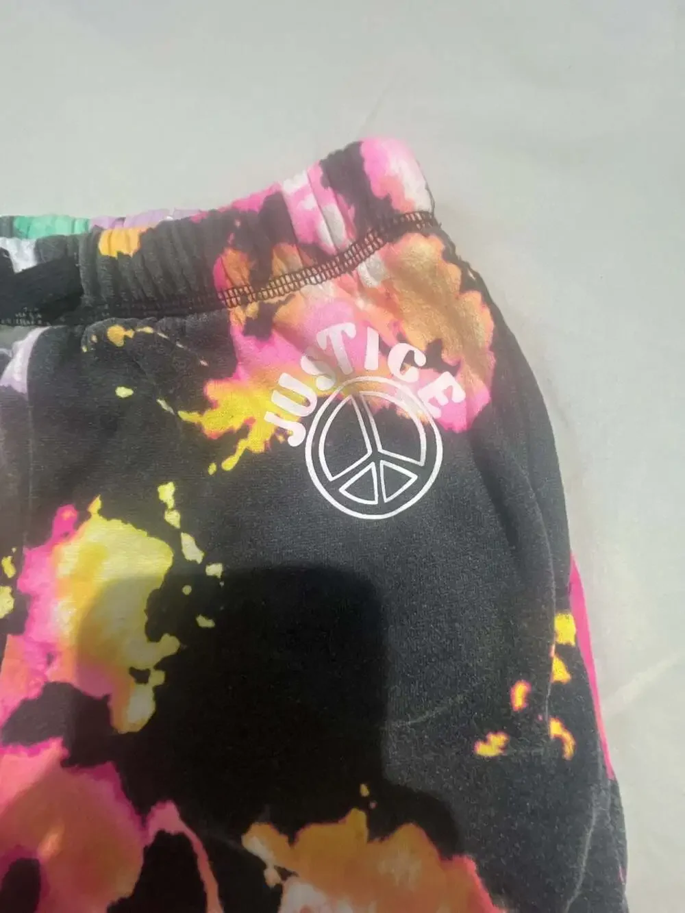 Justice Girls Multicolor Tie-Dye Fleece Shorts with Peace Sign Graphic, Size 7/8